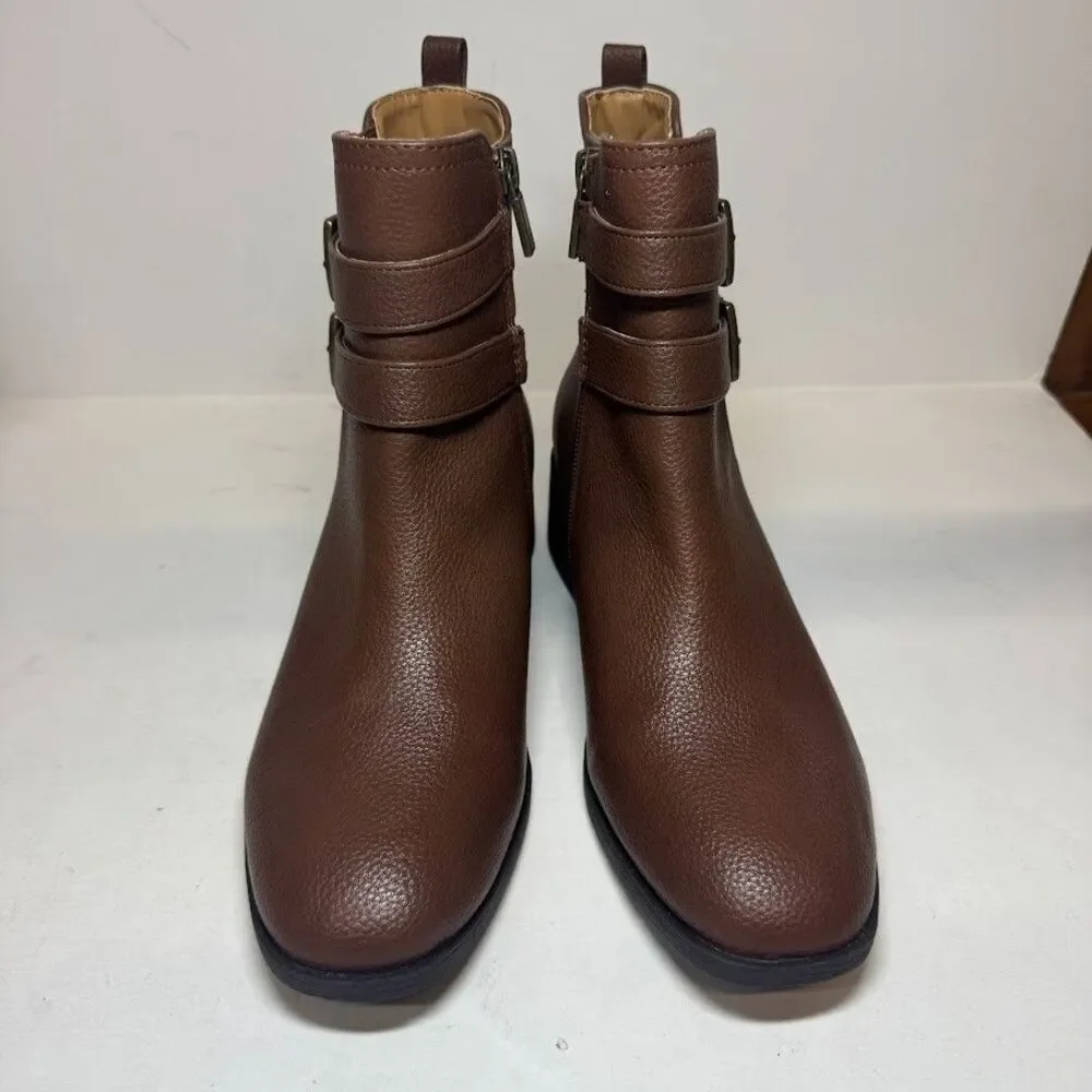 Kenneth Cole Womens 6.5 M Brown Salt Biker Buckle Strap Zip Up Booties NIB HW8